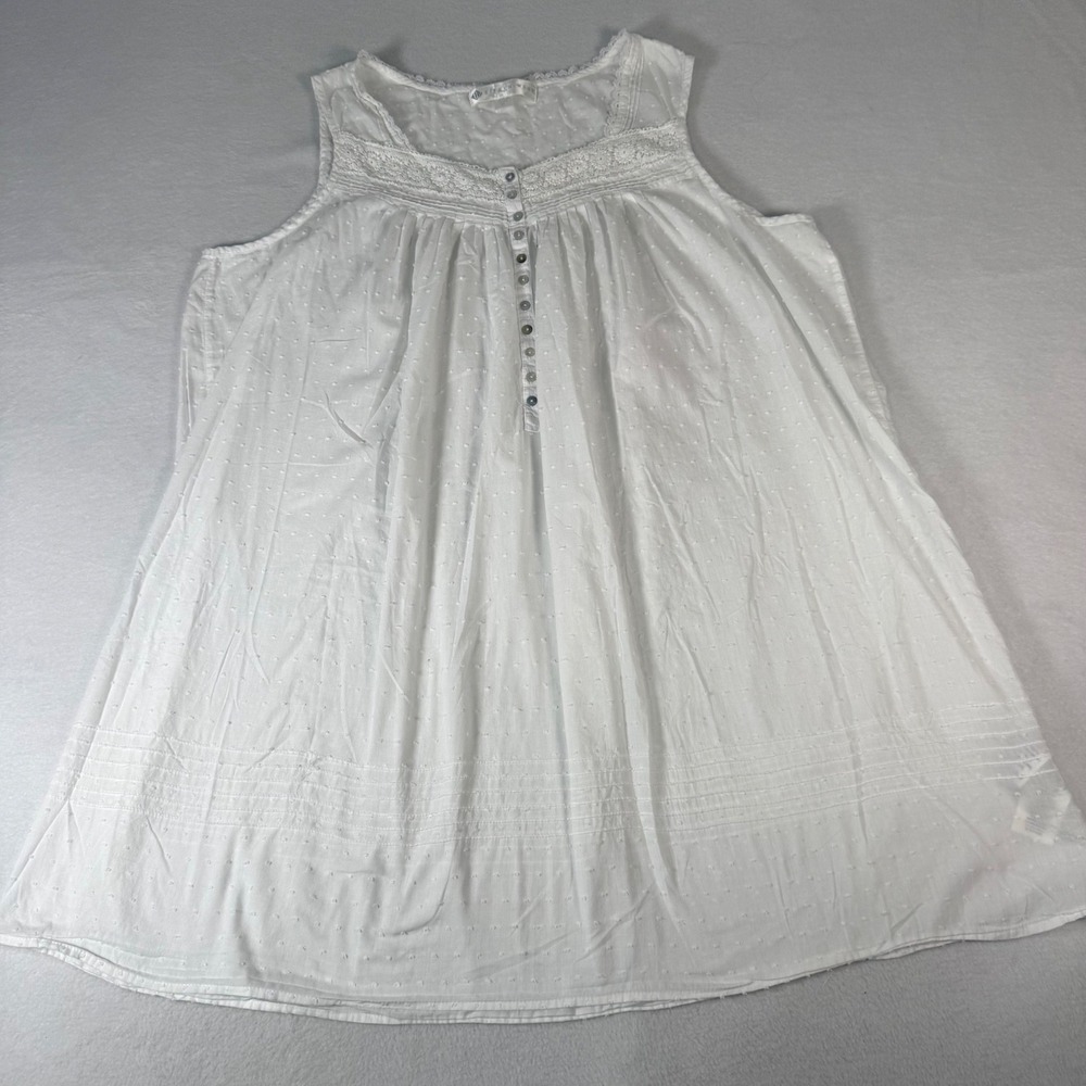Eileen West Nightgown Womens XL White Cotton Swiss Dot Lace Trim Sleepwear
